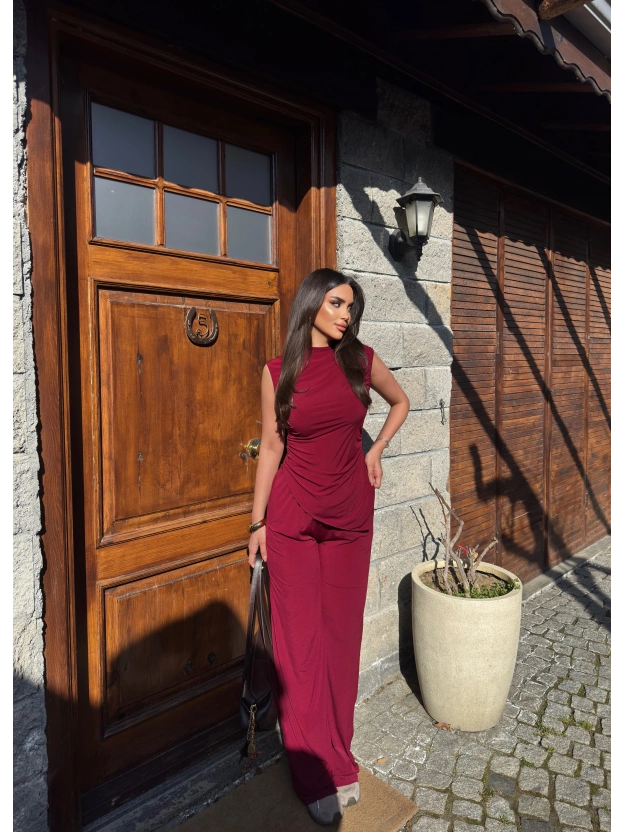 Bordo Bisiklet Yaka Kolsuz İkili Takım