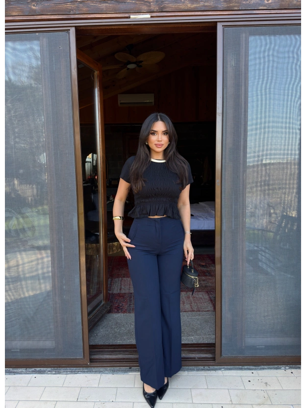 Lacivert Yüksek Bel Kumaş Pantolon