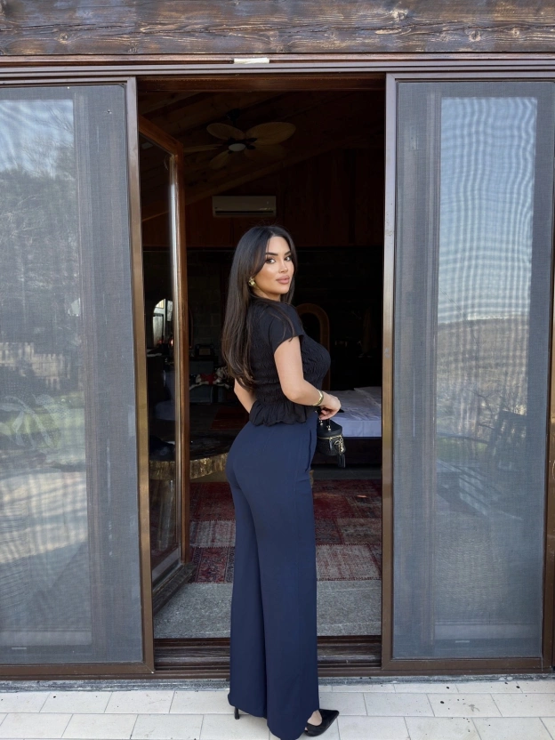 Lacivert Yüksek Bel Kumaş Pantolon