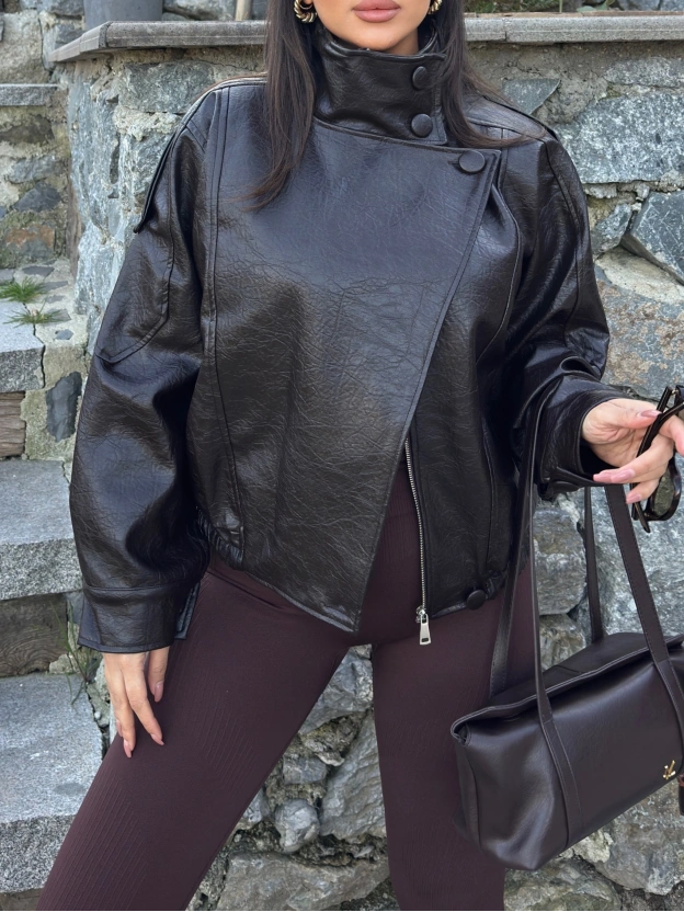 Kahverengi Zra Suni Deri Dik Yaka Deri Ceket