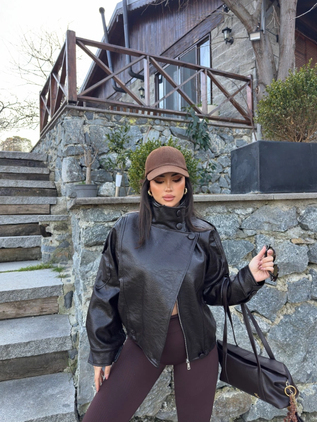 Kahverengi Zra Suni Deri Dik Yaka Deri Ceket