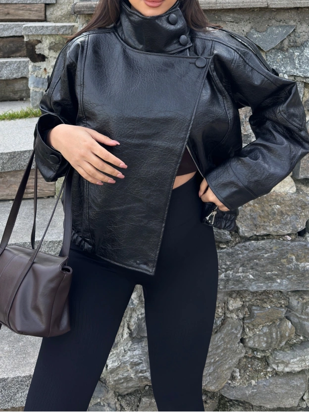 Siyah Zra Suni Deri Dik Yaka Deri Ceket