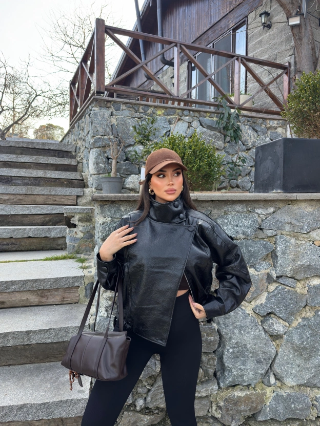 Siyah Zra Suni Deri Dik Yaka Deri Ceket