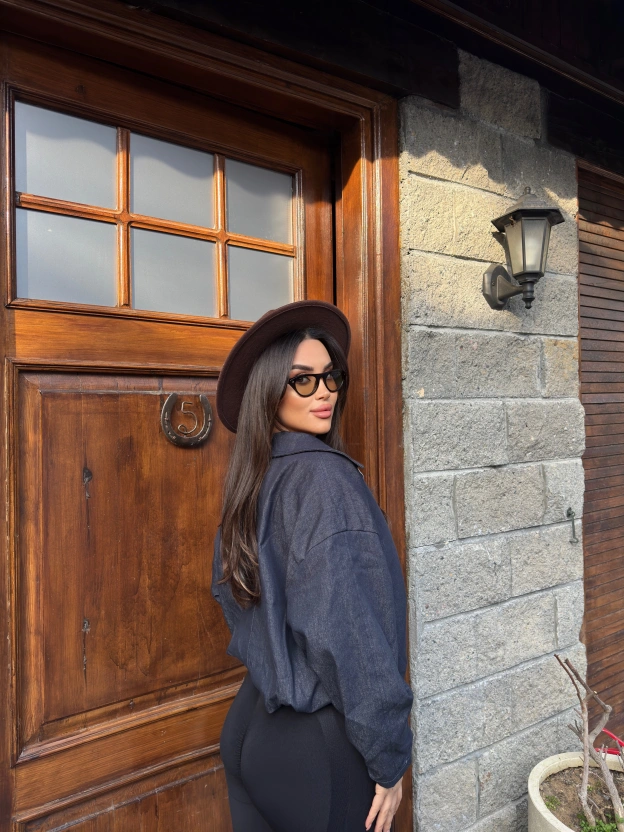 Koyu Mavi Kemer Detay Oversize Kot Ceket