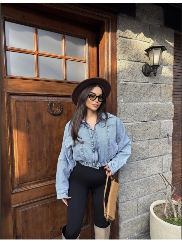 Buz Mavisi Dik Yaka Kot Ceket