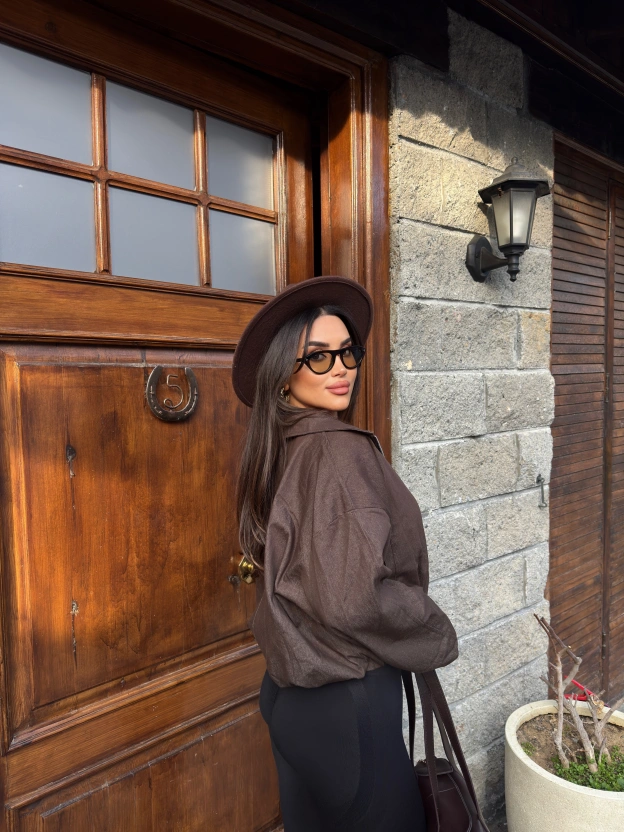 Kahverengi Kemer Detay Oversize Kot Ceket