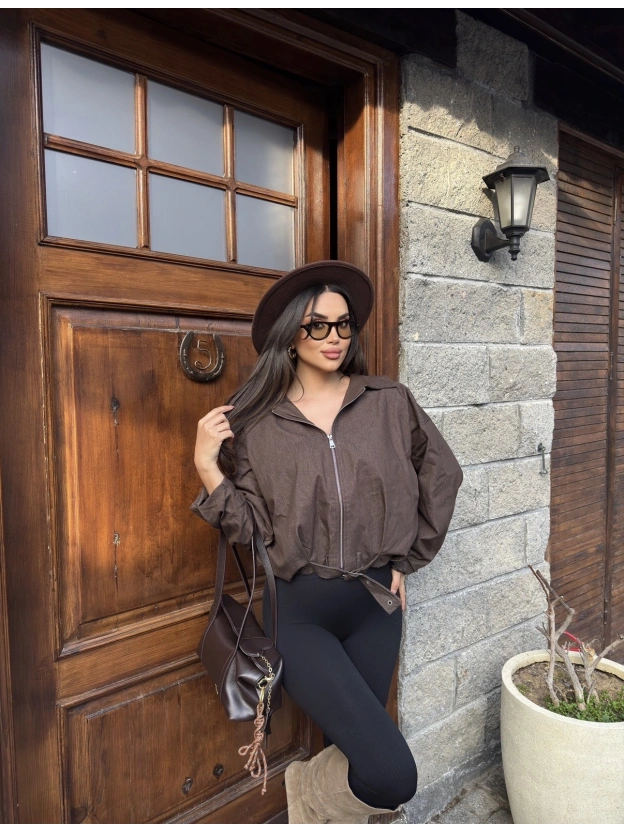 Kahverengi Kemer Detay Oversize Kot Ceket