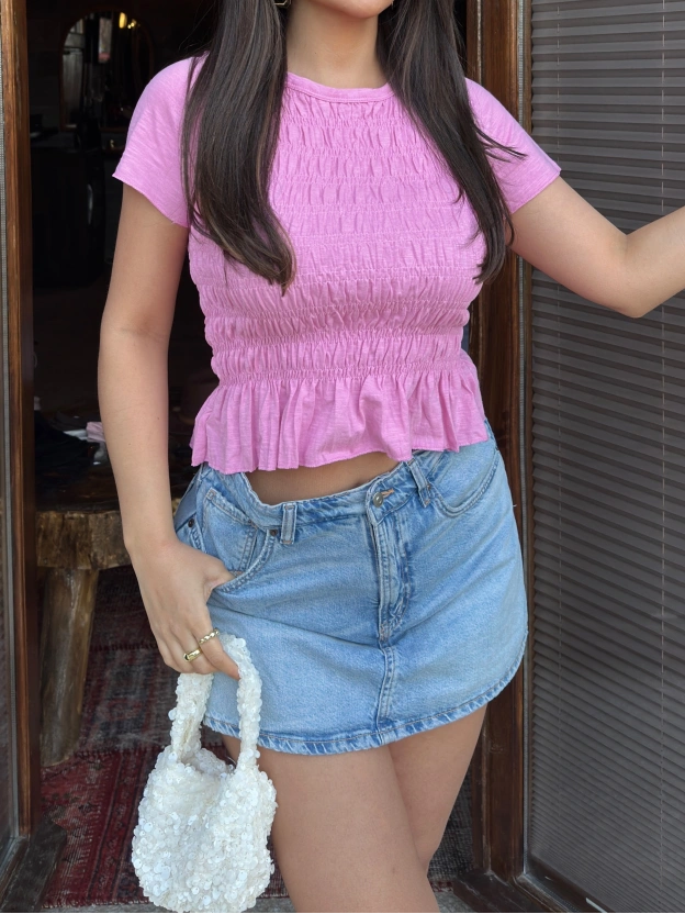 Pembe Gipeli Kısa Kol Tshırt