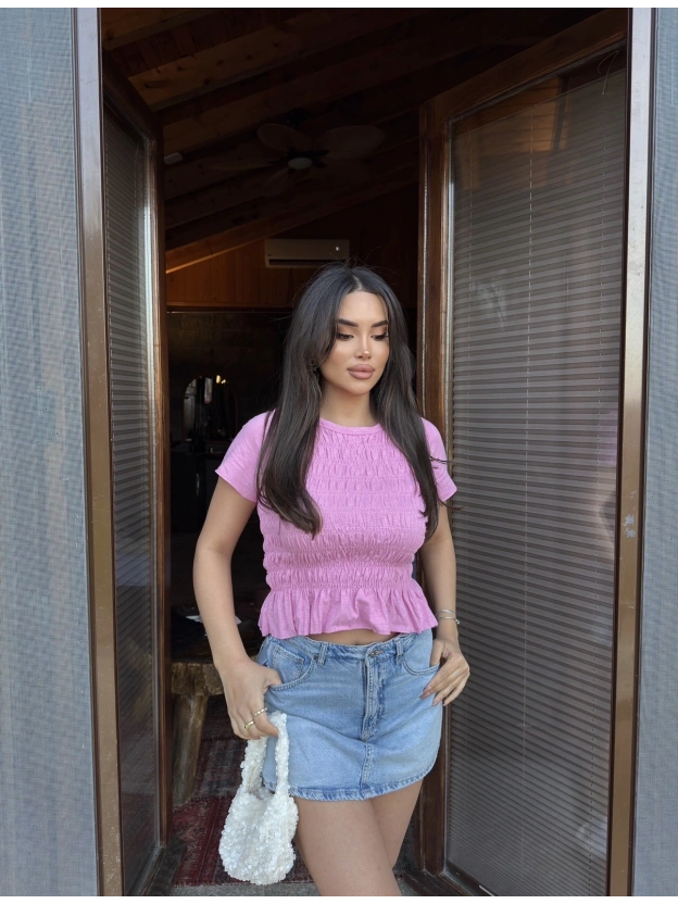 Pembe Gipeli Kısa Kol Tshırt