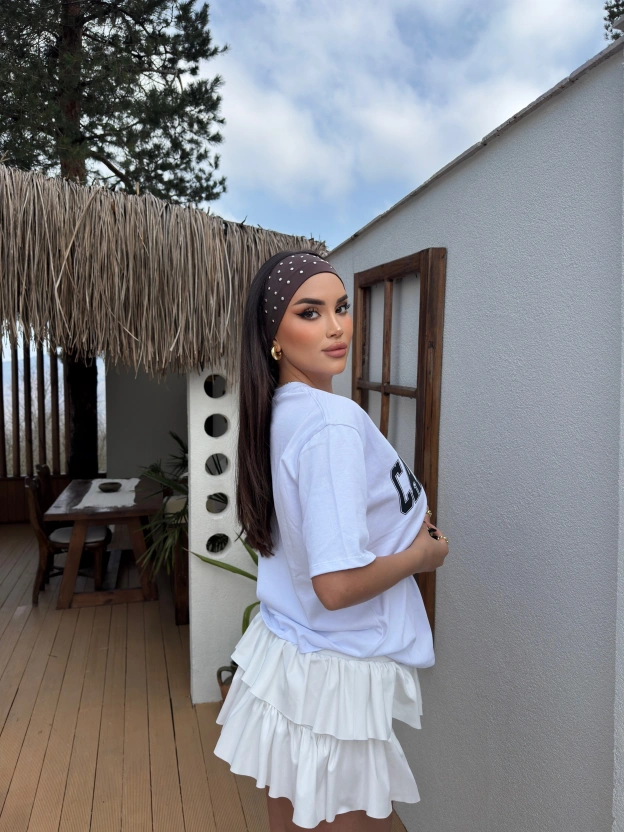 Beyaz California Baskılı Oversize Tshırt