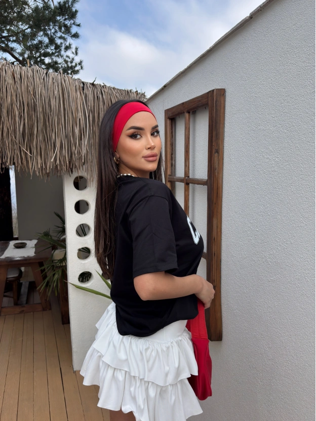 Siyah California Baskılı Oversize Tshırt