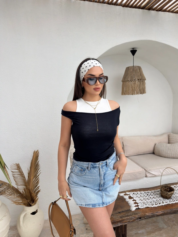 Siyah Kaşkorse İkli Bluz Takım