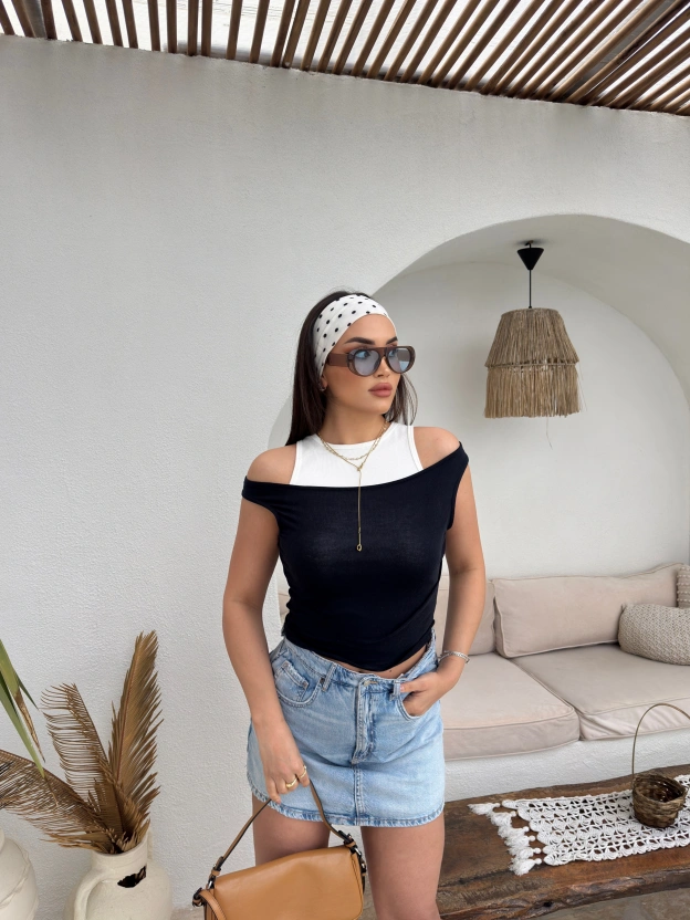 Siyah Kaşkorse İkli Bluz Takım