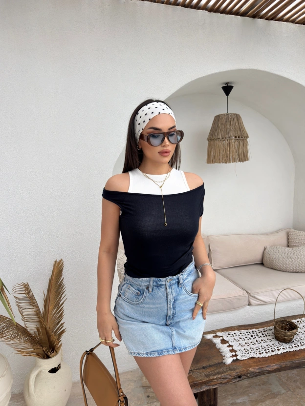 Siyah Kaşkorse İkli Bluz Takım