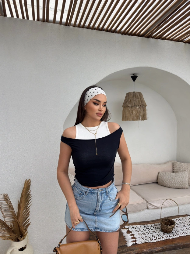 Siyah Kaşkorse İkli Bluz Takım