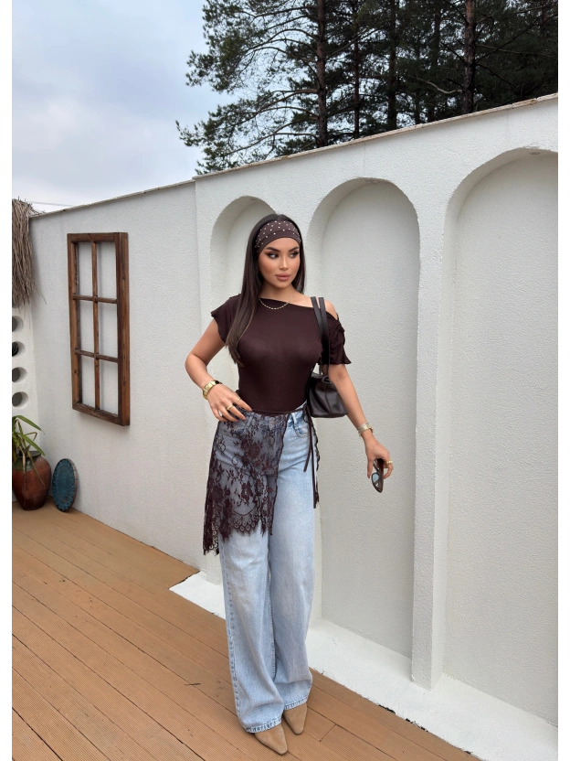 Kahverengi Dantelli Pareo