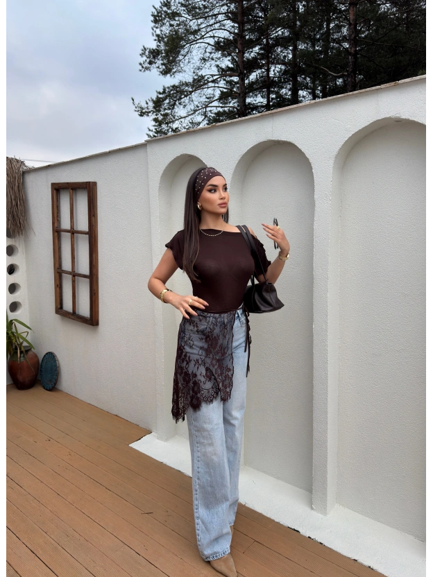 Kahverengi Dantelli Pareo