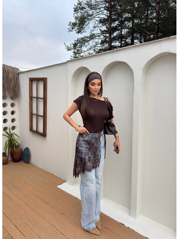 Kahverengi Dantelli Pareo