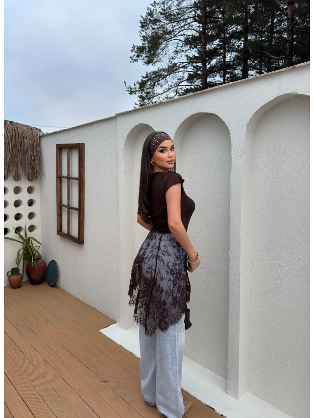 Kahverengi Dantelli Pareo