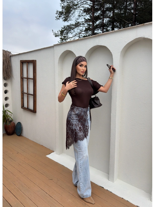 Kahverengi Dantelli Pareo