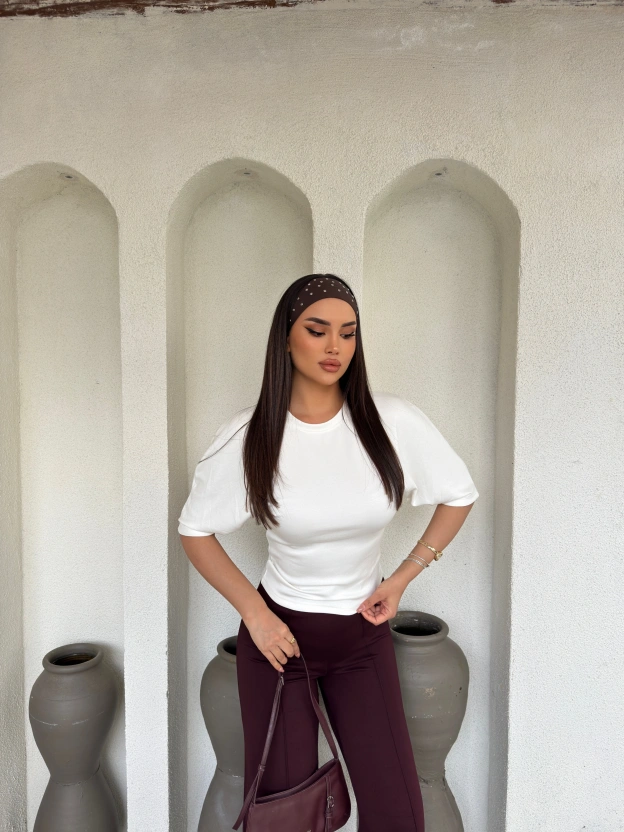 Beyaz Drapeli Modal Tshırt