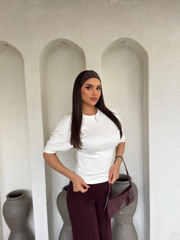 Beyaz Drapeli Modal Tshırt