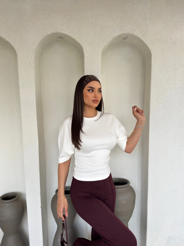 Beyaz Drapeli Modal Tshırt