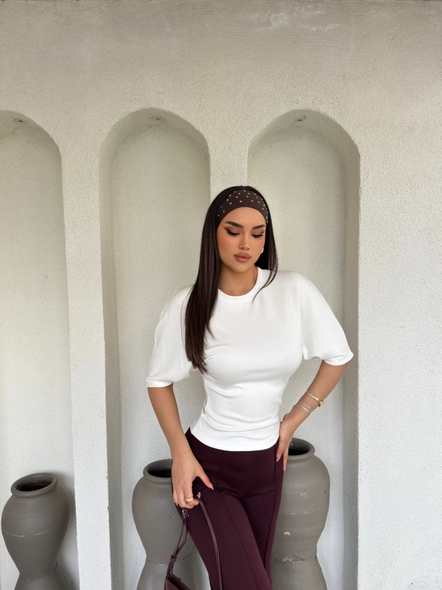 Beyaz Drapeli Modal Tshırt