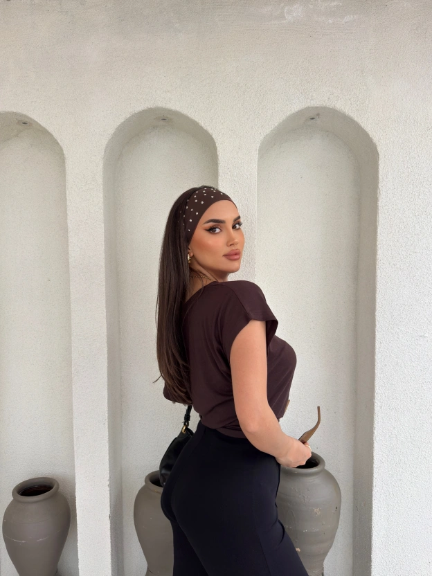 Kahverengi Kayık Yaka Modal Basic Tshırt