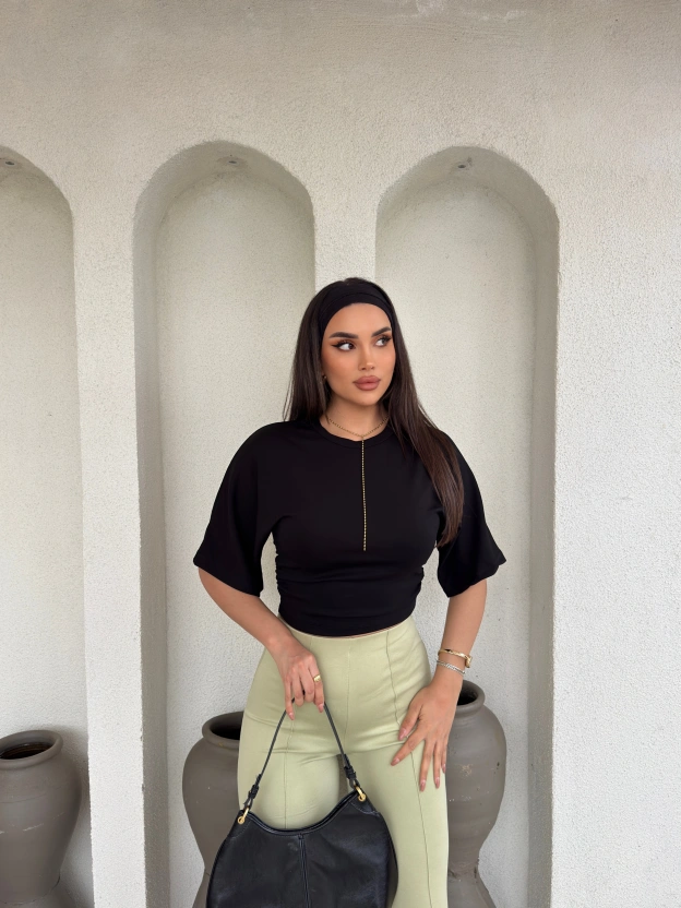 Siyah Kısa İspanyol Kol Basic Tshırt