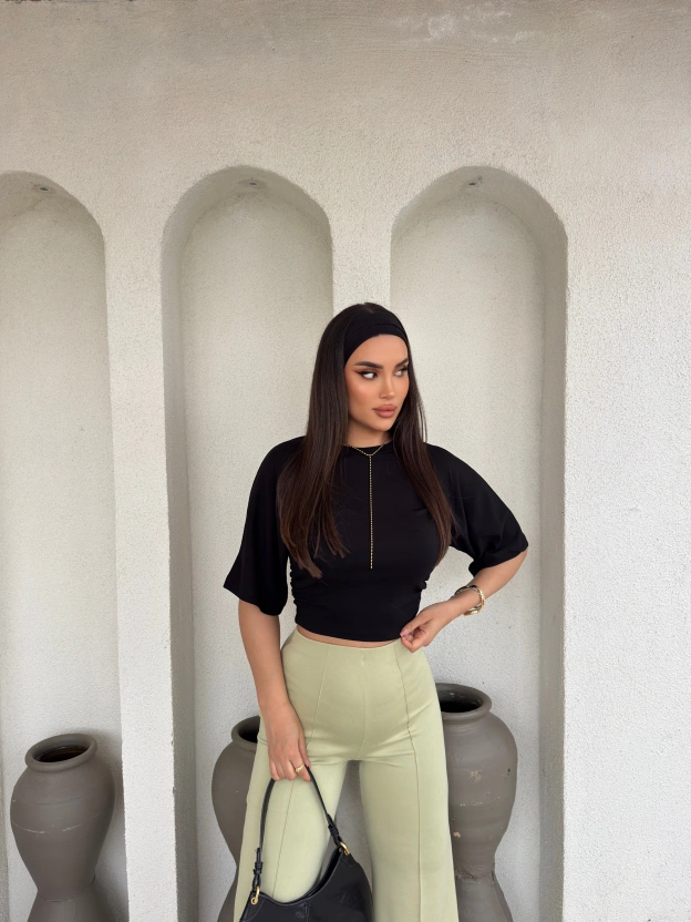 Siyah Kısa İspanyol Kol Basic Tshırt