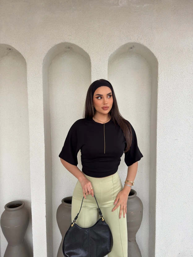 Siyah Kısa İspanyol Kol Basic Tshırt