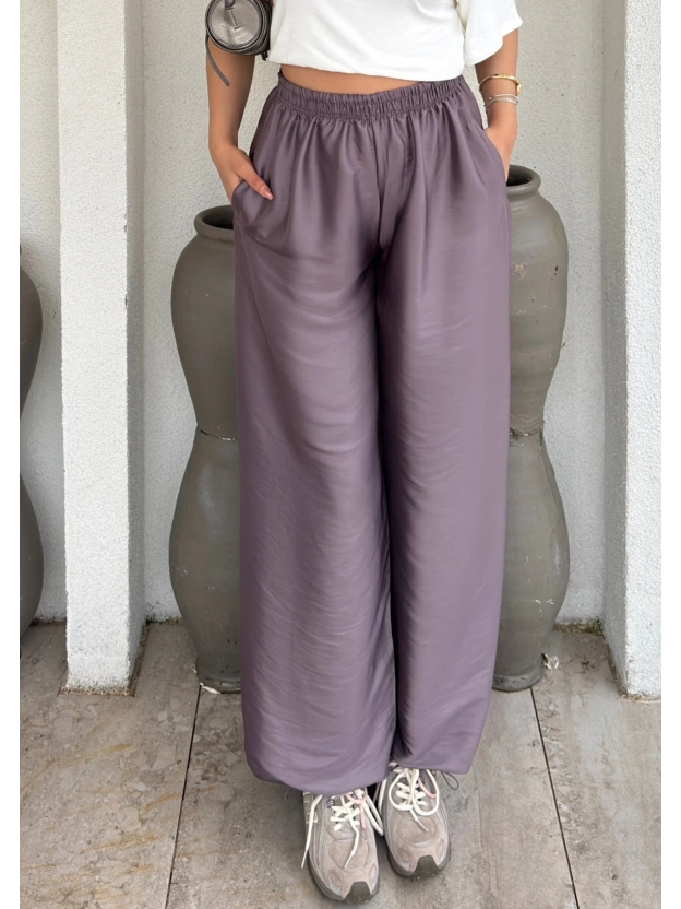Vizon Saten Barrel Fit Pantolon