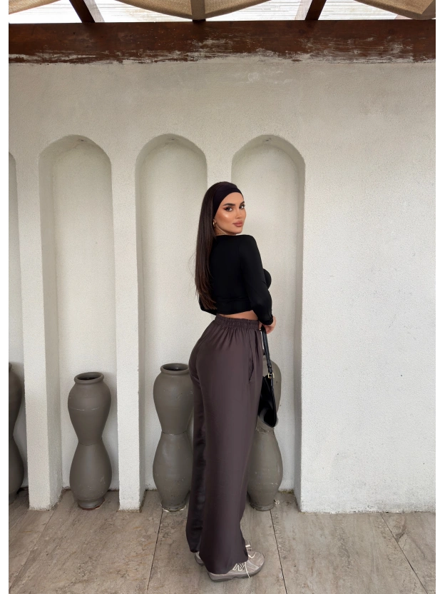 Kahverengi Saten Barrel Fit Pantolon