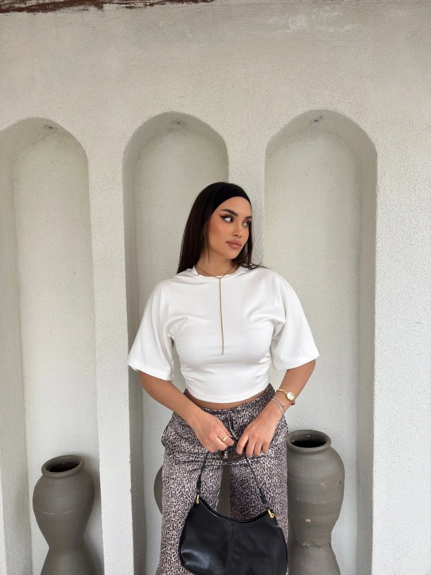 Beyaz Kısa İspanyol Kol Basic Tshırt