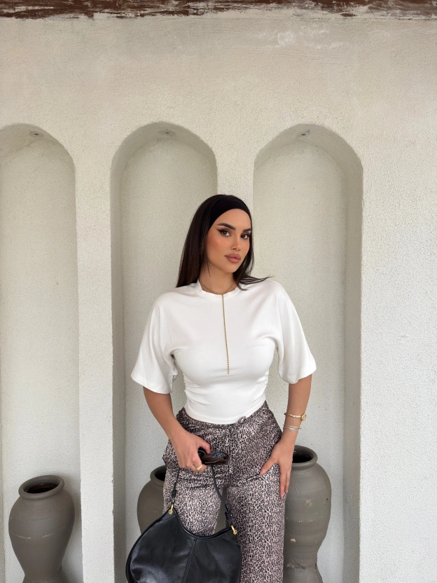 Beyaz Kısa İspanyol Kol Basic Tshırt