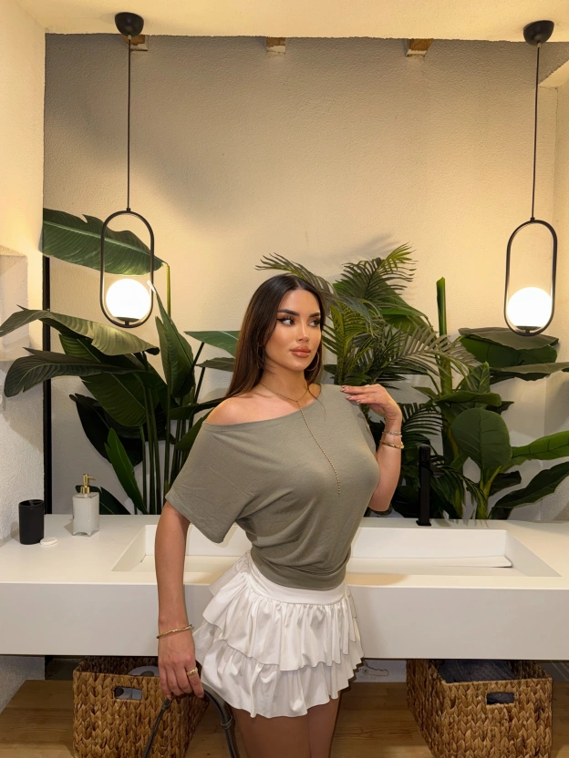 Yeşil Kayık Yaka Modal Basic Tshırt