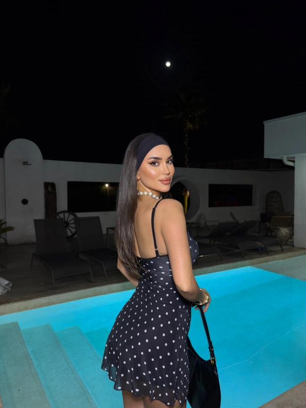 Siyah Puantiyeli Askılı Mini Elbise