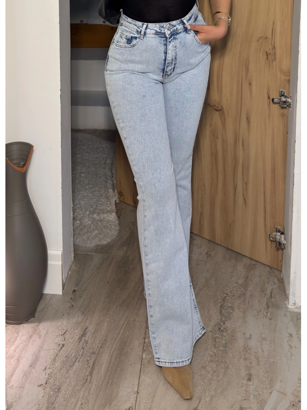 Buz Mavisi İspanyol Paça Yüksek Bel Jean