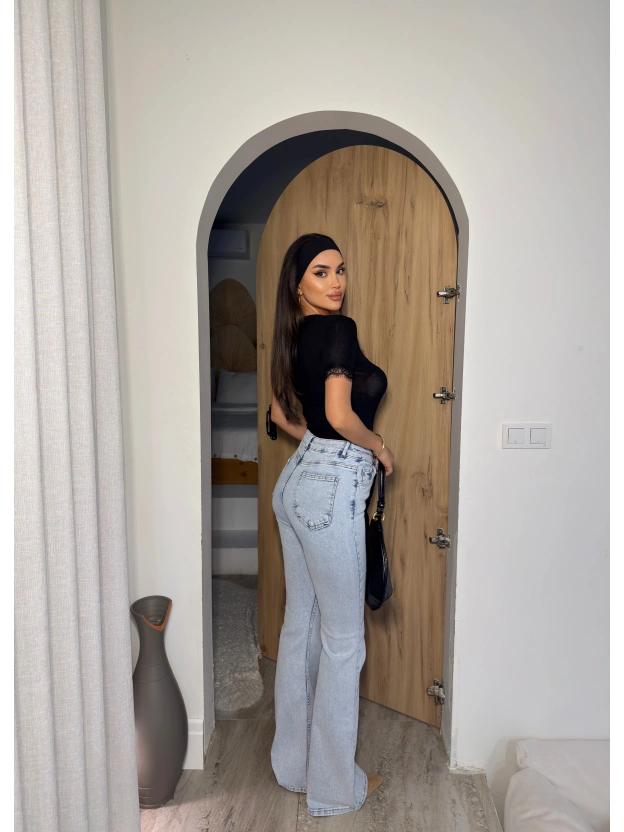 Buz Mavisi İspanyol Paça Yüksek Bel Jean