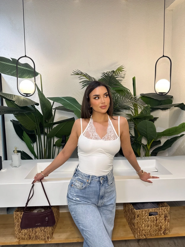 Beyaz Zra Dantel Detay Bodysuit