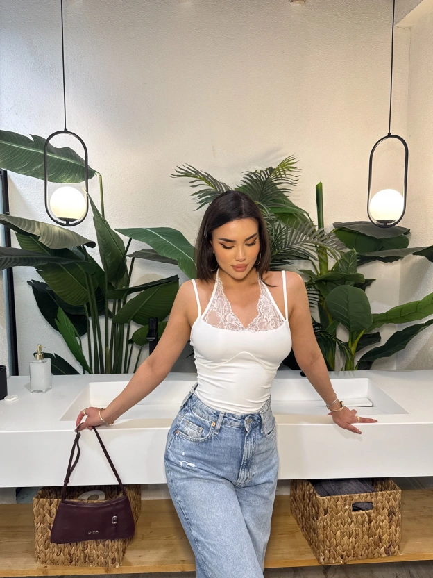 Beyaz Zra Dantel Detay Bodysuit