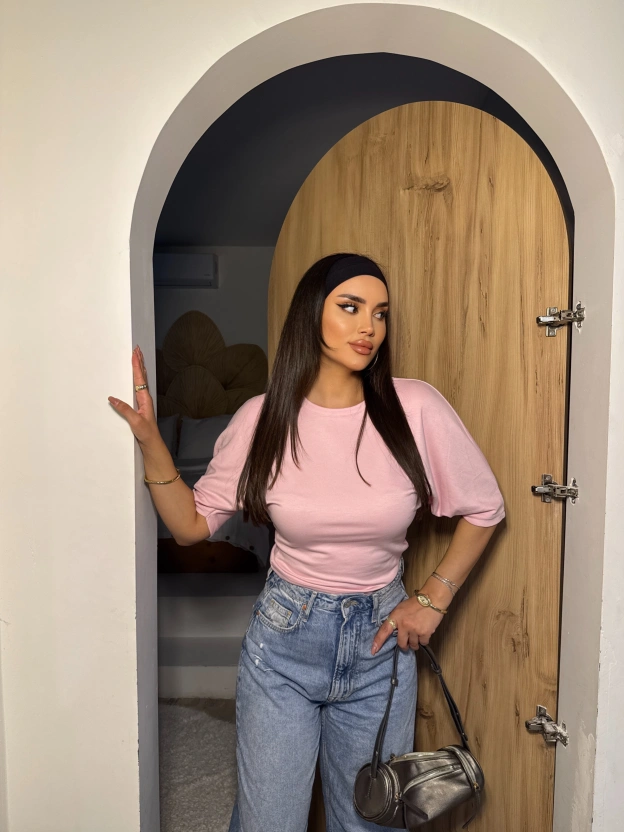 Pembe Drapeli Modal Tshırt