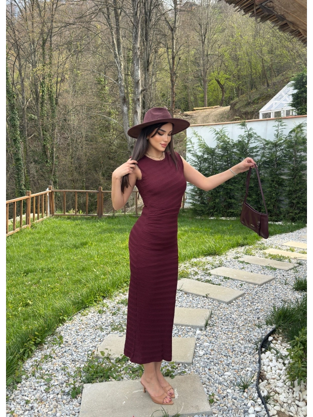 Bordo Astarlı Drapeli Basic Elbise