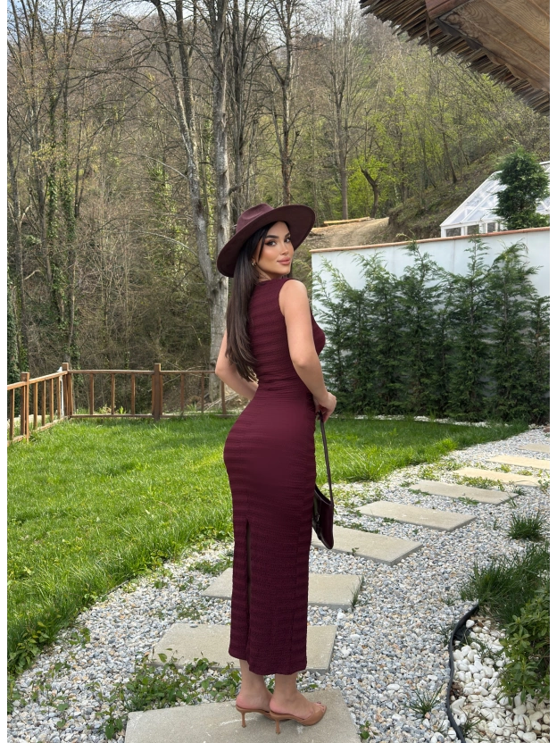 Bordo Astarlı Drapeli Basic Elbise