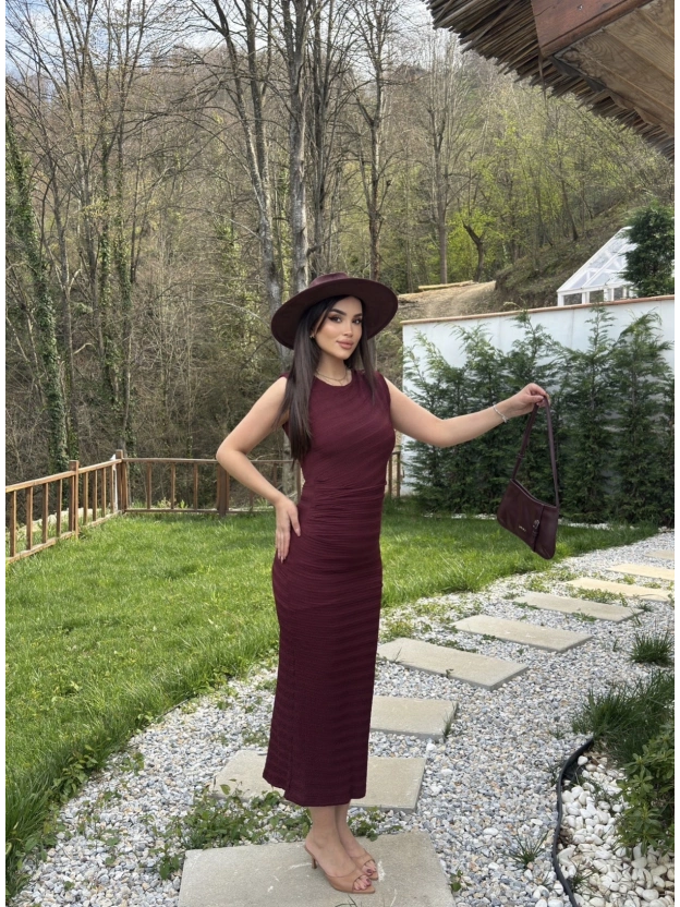 Bordo Astarlı Drapeli Basic Elbise