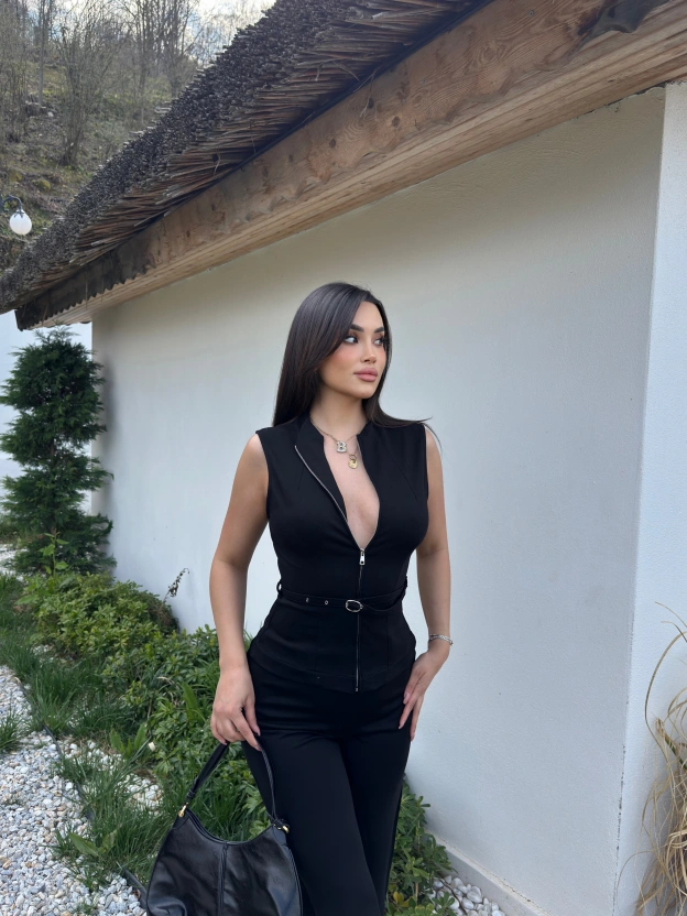 Siyah Çelik Kumaş Kemerli Premium Mng Takım