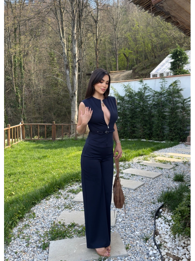 Lacivert Çelik Kumaş Kemerli Premium Mng Takım