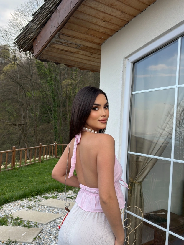 Pembe Keten Tasarım Fiyonk Bluz