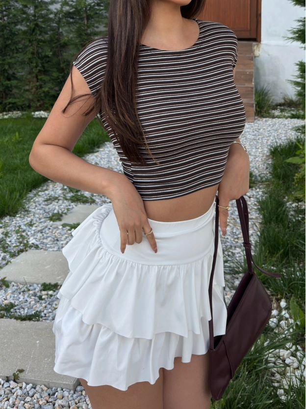 Kahverengi Kısa Kol Crop Top